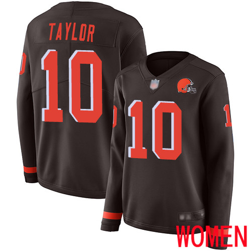 Cleveland Browns Taywan Taylor Women Brown Limited Jersey 10 NFL Football Therma Long Sleeve